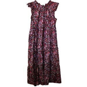 Melloday Prairie Dress Small Maxi Cottagecore Fairy Boho Black floral PInk fairy